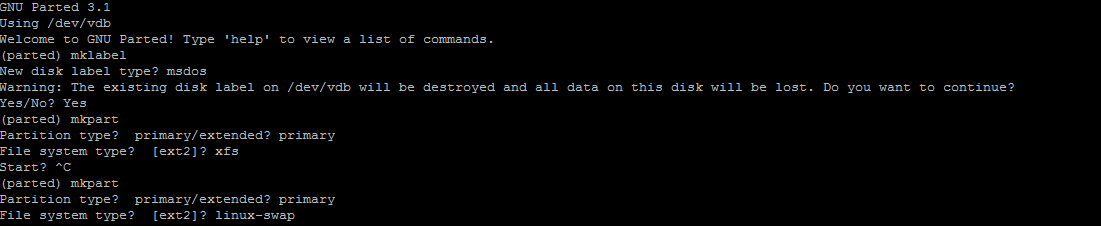 Using parted to create swap